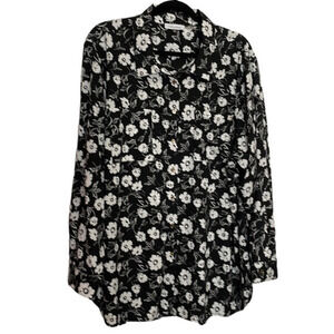 New Plus Size‎ Calvin Klein Black/White Floral Button-Down Shirt Size 2x